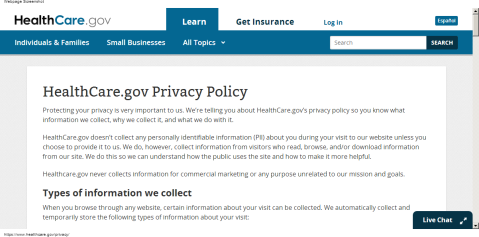 Healthcare.gov privacy statement